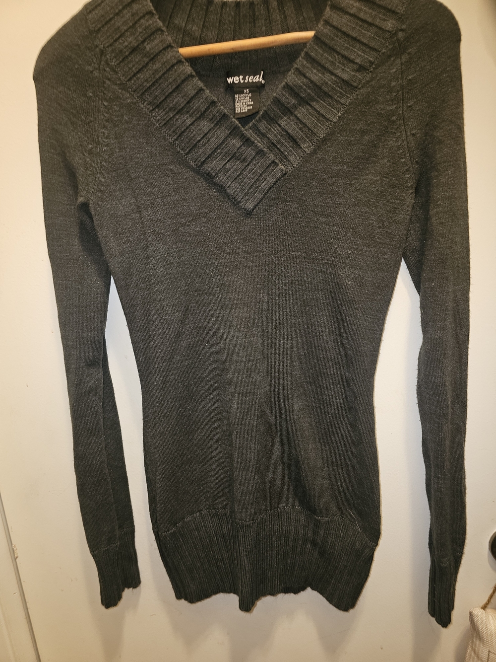 Vintage Wet Seal Dark Green Net V-neck Sweater Tunic Top XS Whimsy Goth Y2K